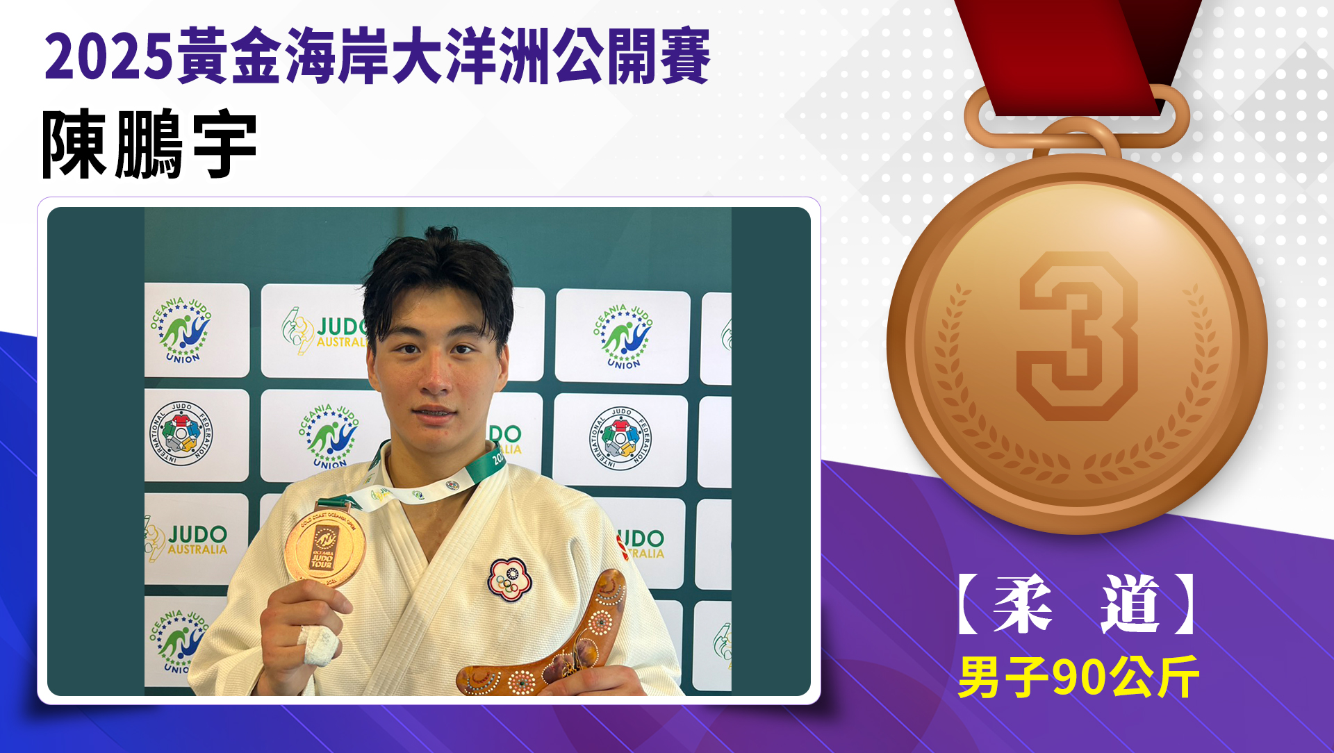 【柔道】男子-90公斤量級 陳鵬宇 銅牌