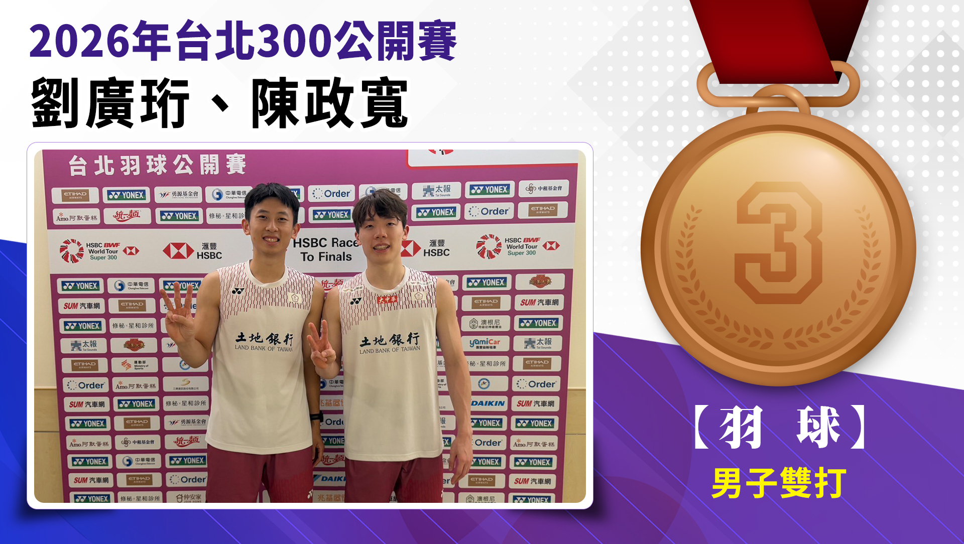 劉廣衍/陳政寬獲得男子雙打銅牌