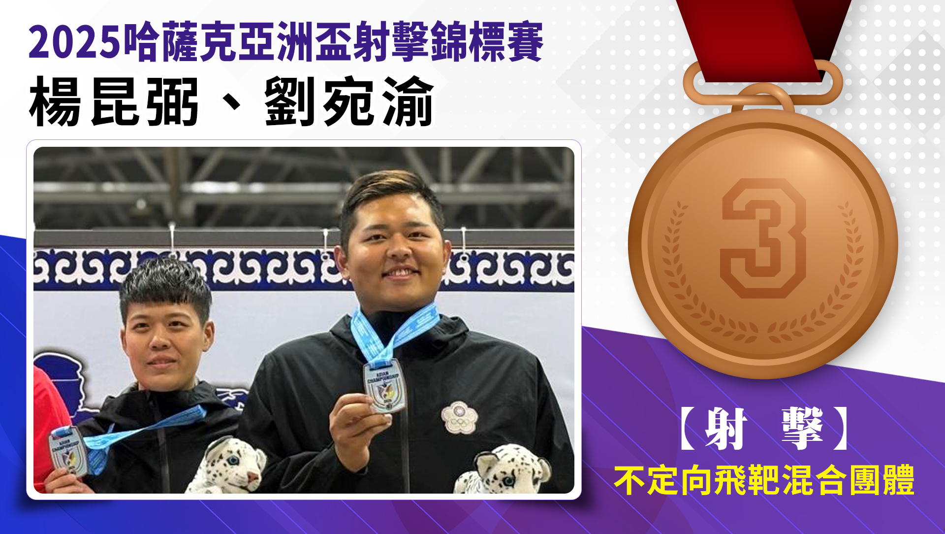 楊昆弼、劉宛渝榮獲2025哈薩克亞洲盃不定向飛靶混合團體-銅牌